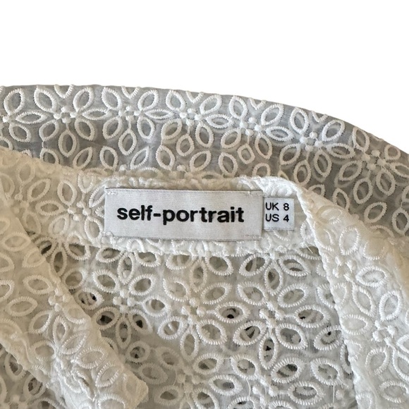 Self-Portrait - Ruffle Cutwork Lace Organza Top White US 4 - Picture 7 of 8